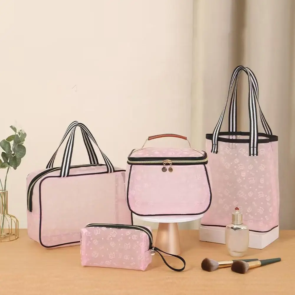 

Lightweight Mesh Handheld Makeup Bag Square Zipper Mesh Cosmetic Bag Transparent Large Capacity Storage Toiletry Bag