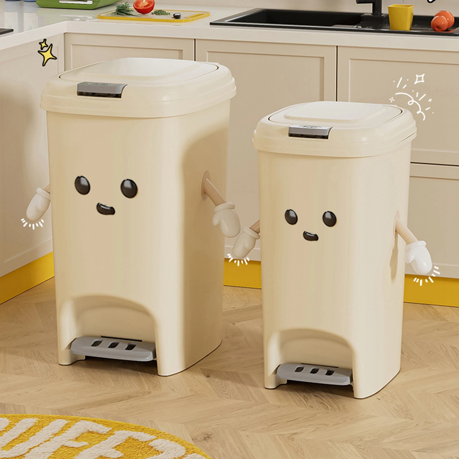 Kitchen Step Trash Can Waterproof Simple Kitchen Waste Basket Foot Pedal Garbage Bin for Restroom Bedroom Study Office Entryway