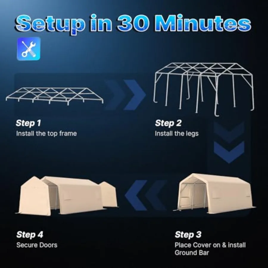 Heavy Duty 10X20 Feet Carport Outdoor Patio Portable Canopy Storage Shelter Shed with 2 Rolled up Zipper Doors and Vents for Sn