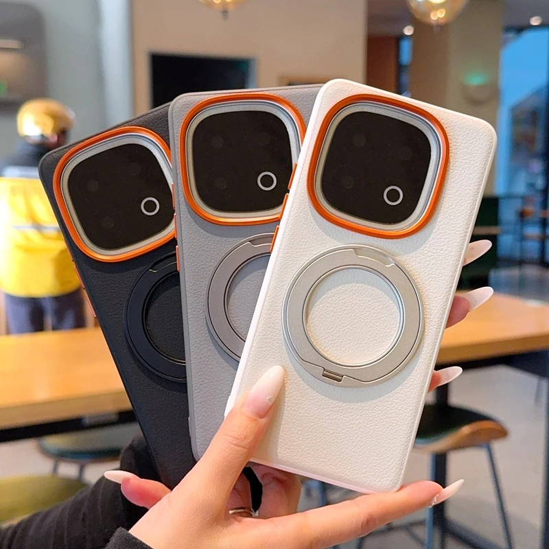 

For Vivo iQOO 13 Case Magnetic Premium lychee Pattern Leather + Metal Finger Ring Stand Cover for VIVO iQOO 13