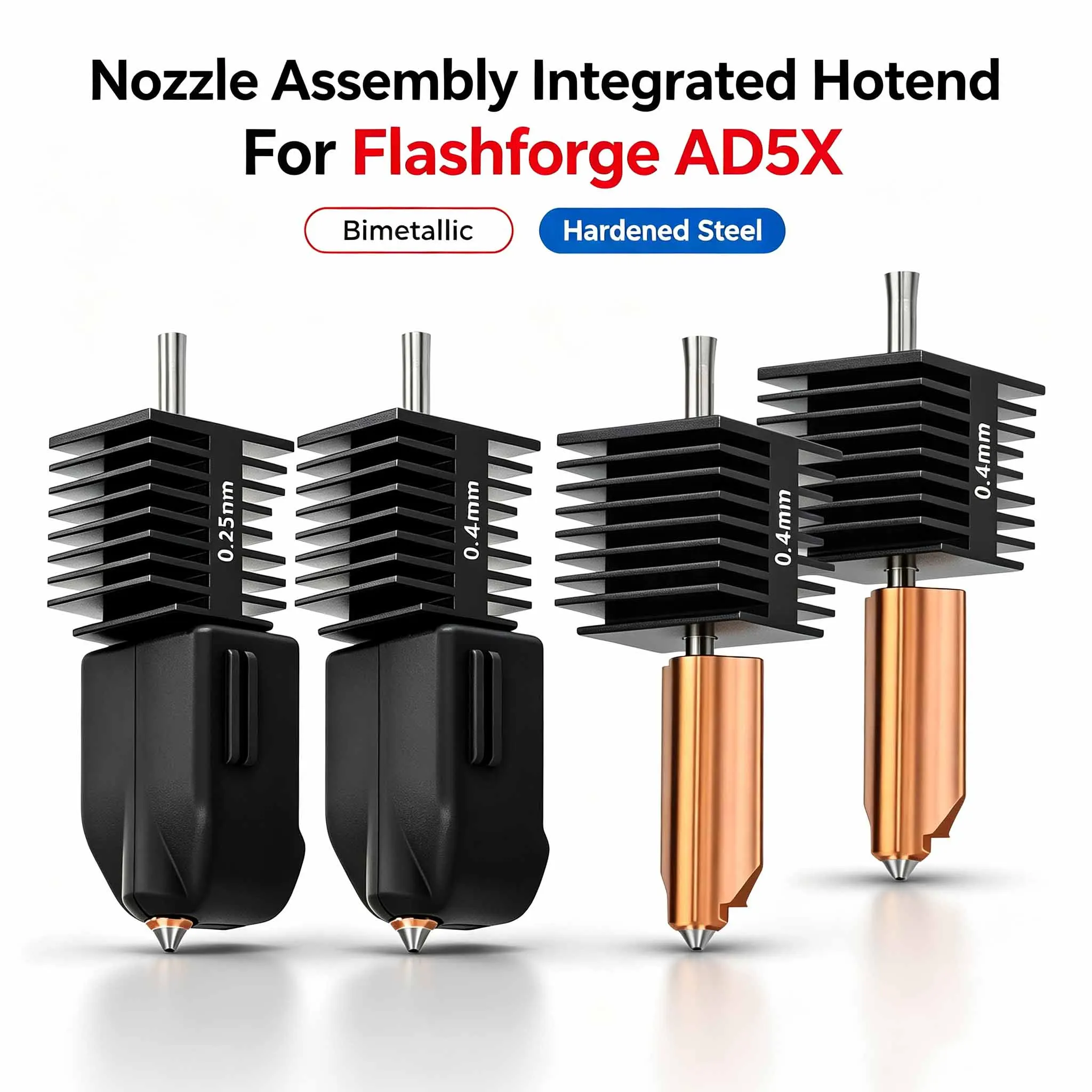 Flashforge AD5X Integrated Hotend Nozzle Assembly Bimetallic Hardened Steel 0.4mm 3D Printer Replacement Part