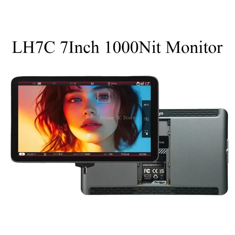 Portkeys LH7C 7 Inch 1000Nit Monitor With Video Control Cable HD IPS Touch Screen Wired-Control Camera Color-Grading Monitor