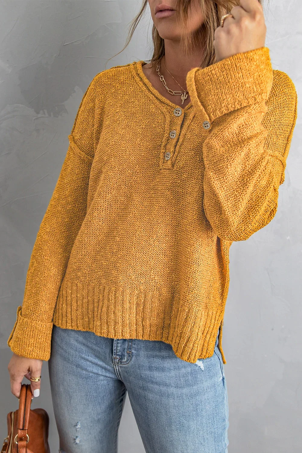 

2023 Autumn/Winter Fashion New Women's Dress Temperament Commuter Loose Button Knitted Shirt Drop Shoulder Sweater Women