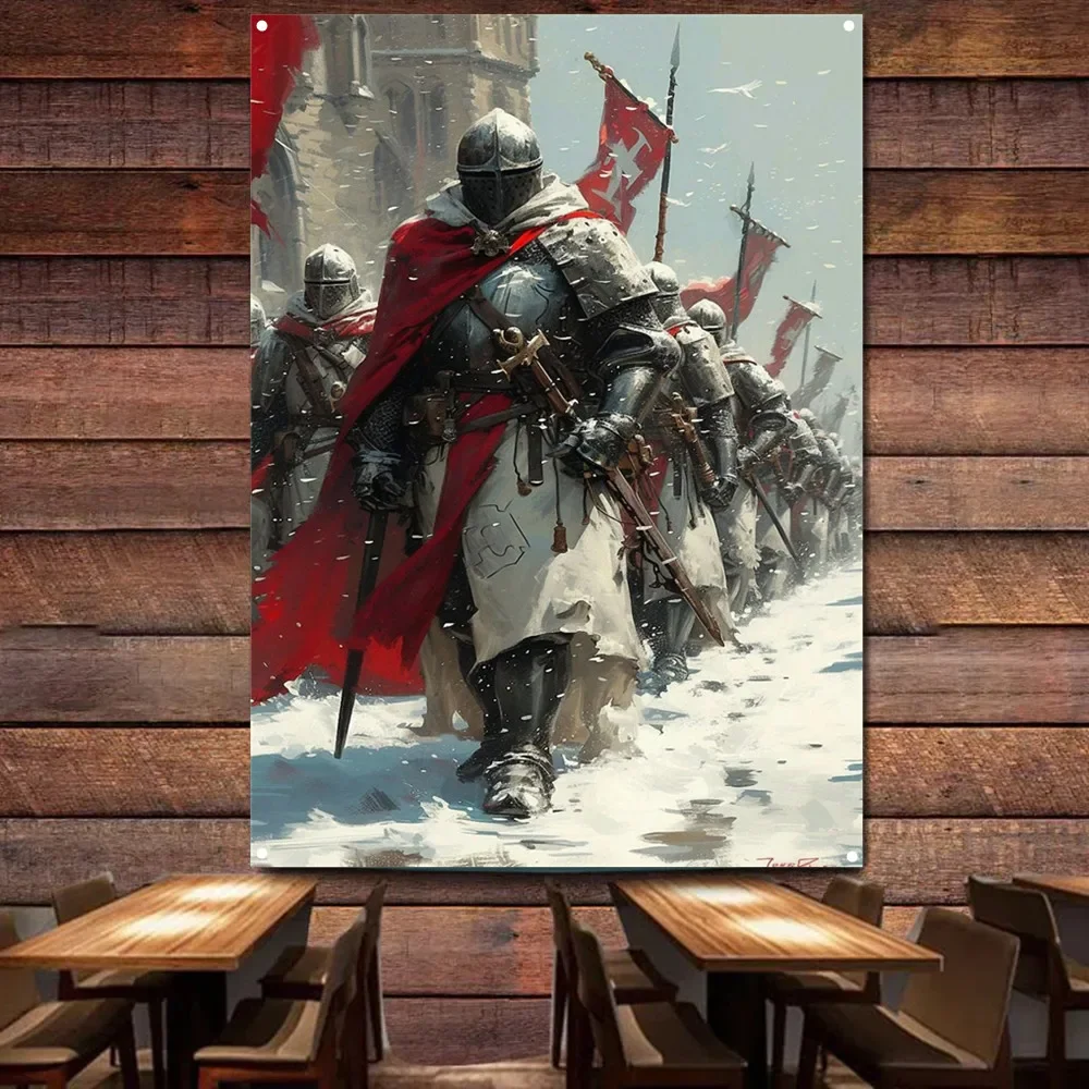 

Crusader Warrior Wall Art Tapestry Vintage Indoor Decoration Posters & Prints Wall Charts Knight Templar Flag Banner Tapestries