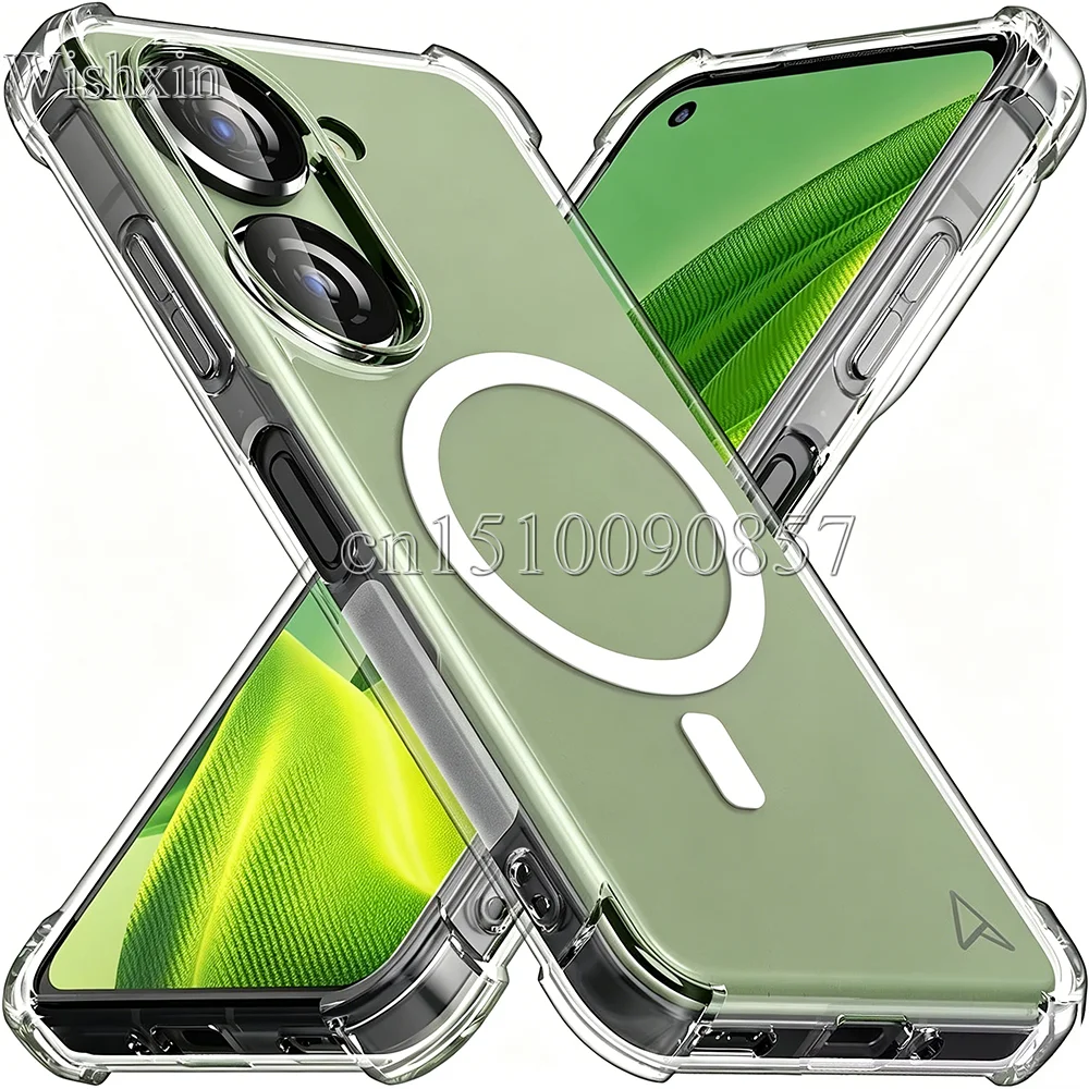 Capa Reforçada Antichoque com Cantos Reforçados para Carregamento Magnético Sem Fio Magsafe, Capa Transparente de TPU Macio para Zenfone 10 10Z 9