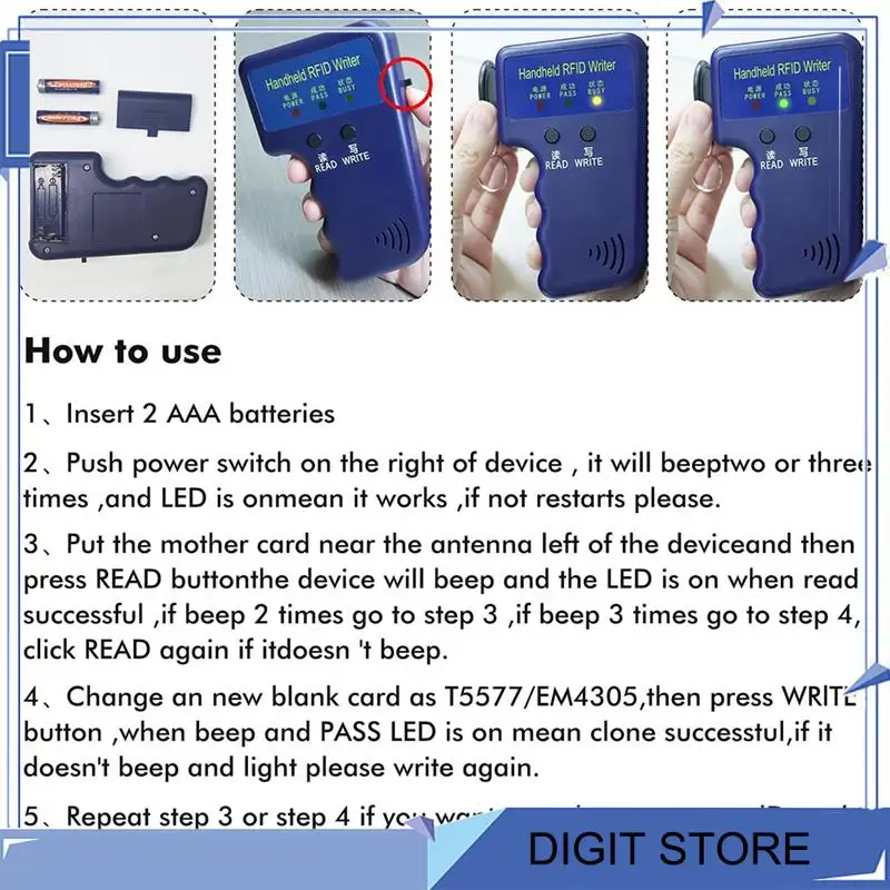 

DIGIT-Handheld ID Copier 125Khz RFID Reader Writer Duplicator Handheld RFID Copier Used For T5577 Or EM4305