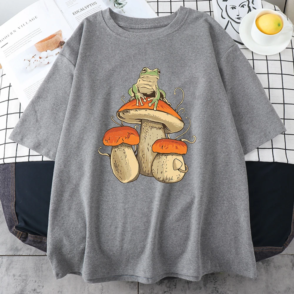 Cottagecore Aesthetic Mushroom Dark Academia Frog New Male Tshirts Hip Hop Sweat T-Shirt Summer Tops Cotton Oversize Men Clothes