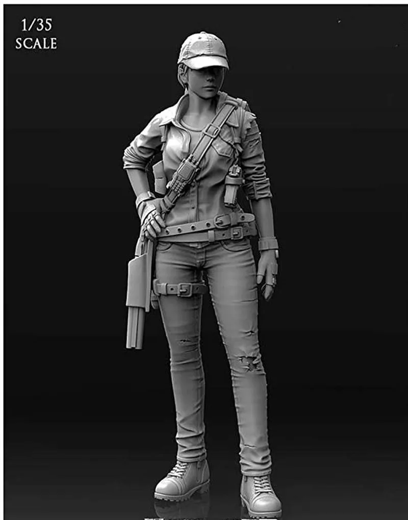 Weiblicher Söldner-Harz-Mikro-Miniaturfigur im Maßstab 1:35, 3D-gedrucktes weißes Modellspielzeug Gk, unmontierter und unbemalter Bausatz