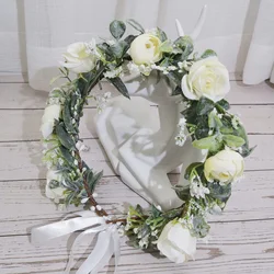 Bohemian Rose Flower Crowns For Women Girls Flower Headbands Bride Headpieces Floral Garland Wedding Wreaths Party Headwear
