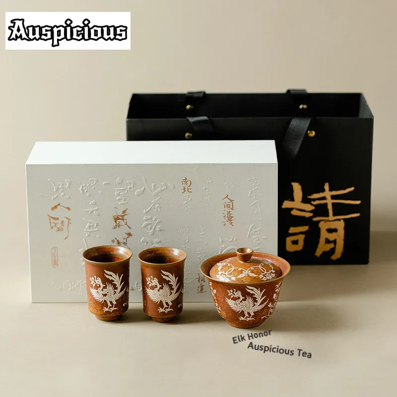 

Dunhuang Songbird Tea Set Complete Set Retro Tea Ceremony Set Tea Soaking Teapot and Tea Cup Set for Tea Accessories Ornaments