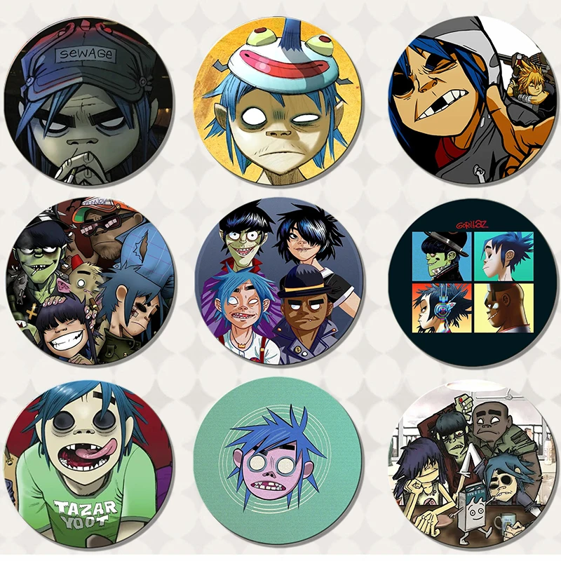 58mm Gorillaz Boat Music Icons Brooch Badges on Backpack Handmade Round Brooches Lapel Pins Decoration Art Jewelry Holiday Gifts