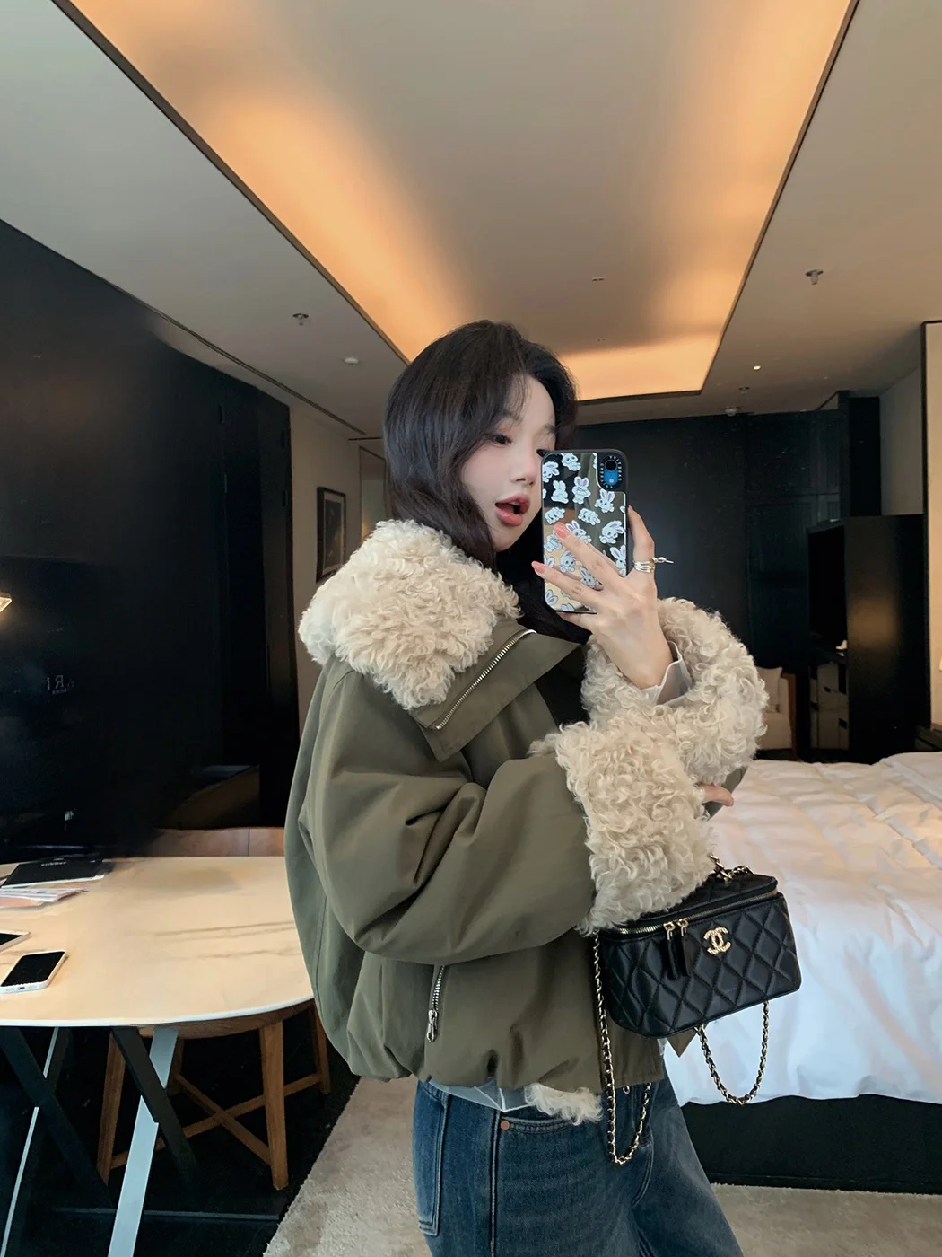 

Ibell Zhang Women's Parka Sle Jaet Lamb Fur Collar 90 White Du down Warm Slim Fit Outerwear Commute Sle Korean Version