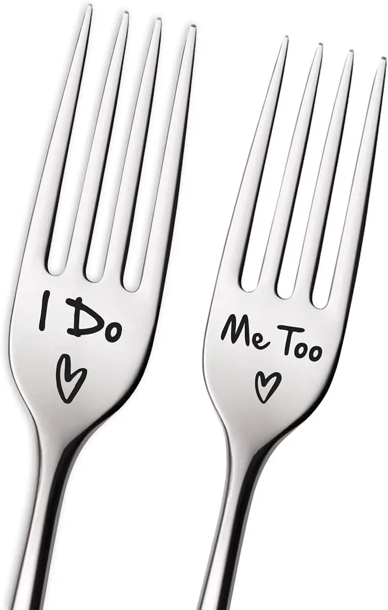 Funny I Do Me Too Forks Set Engraved Stainless Steel for Women Men, Wedding Gifts for Couples Bride Groom, Engagement/Valentine/