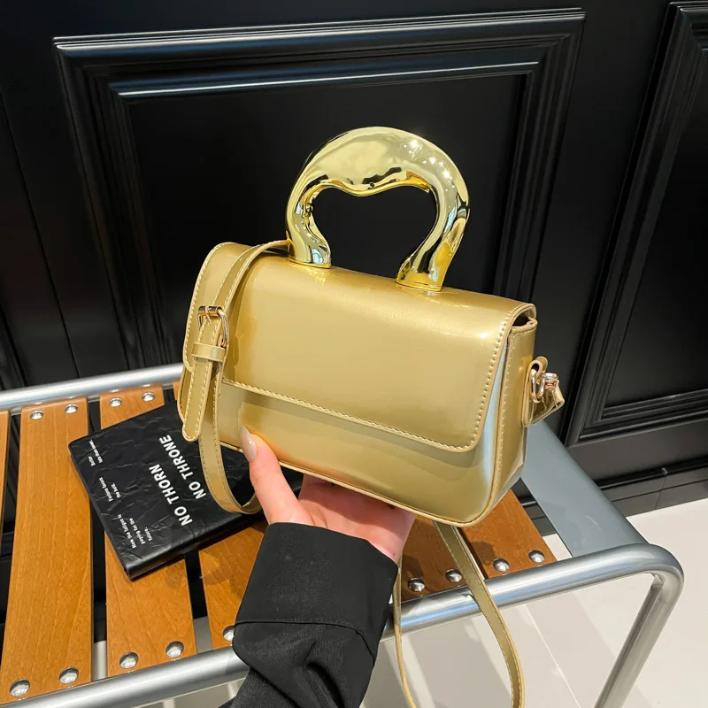 

European Style Texture Hand-held Small Square Bag Personality Handle Women's Bag Trendy Cool Commuting Single Shoulder Bag