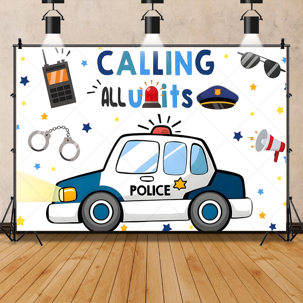 Police Station Car Banner Backdrop Custom Cartoon Car Theme Boy Kid Party Birthday Photography Poster Decor Wall Prop Background