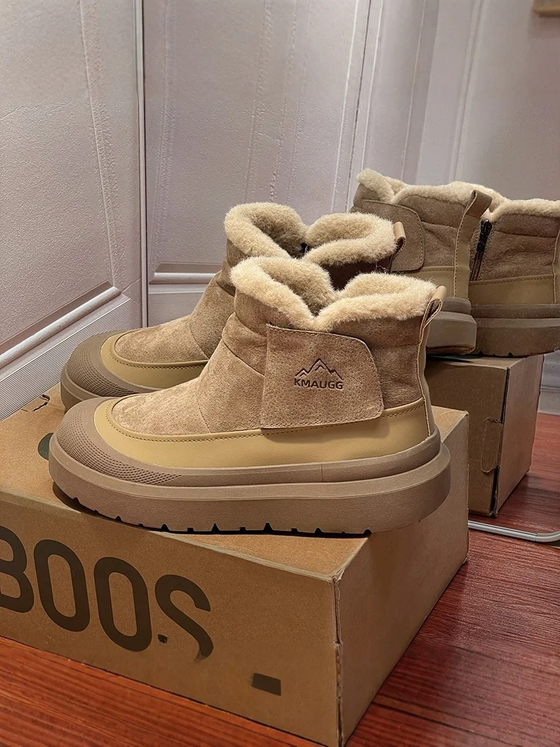 

Men's Winter Snow Boots Fleece Lined Thick Bottomed Bread Style Boots Warm Waterproof Non Slip Work Shoes for Daily Use