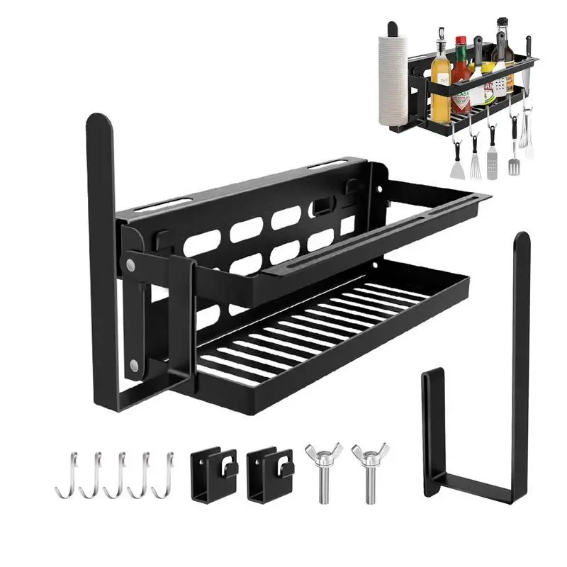 

Barbecue Seasoning Rack Organizer With Hooks Indoor Outdoor BBQ Tools Organizing Shelf Rustproof For Oil BBQ Grill For Cooking