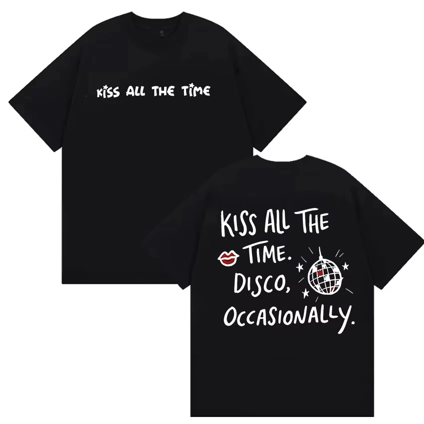 2026 Summer Harry Styles Kiss All The Time Disco Occasionally Print T Shirts Men Women Casual Fashion Pure Cotton Short T-shirt