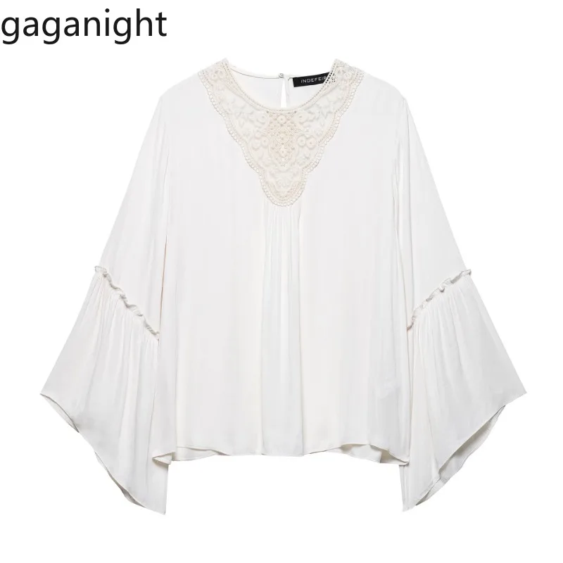 

Gaganight Women Shirts Oose Butterfly Sleeve Lace Patchwork Vintage Elegant Fashion Temperament Blouse Ladies Casual Chic