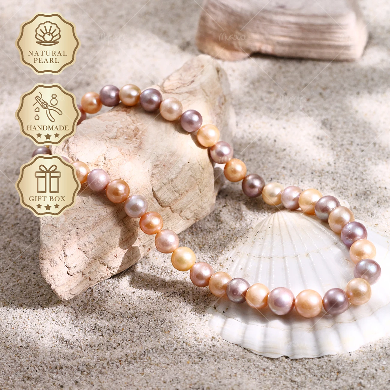 

MYSOYA Large Candy Color Edison Freshwater Pearl Necklace 9-12mm Gold Marquise Clasp, Gift Box S341