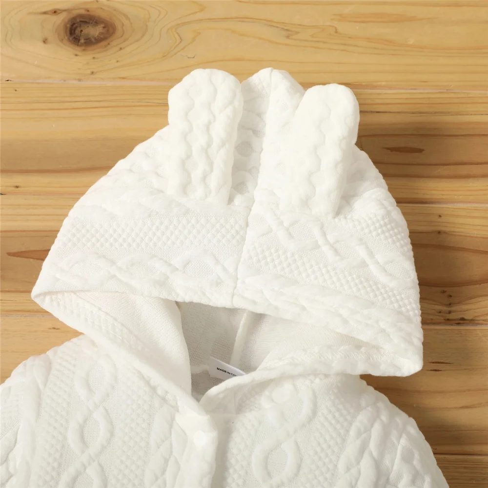 0-18 Monate Neugeborenes Baby, Jungen- und Mädchen-Body, einfarbiger Kapuzenpullover, langärmeliger Strampler, Herbst- und Winter-Overall, warme Kleidung für Babys. – Detail 9