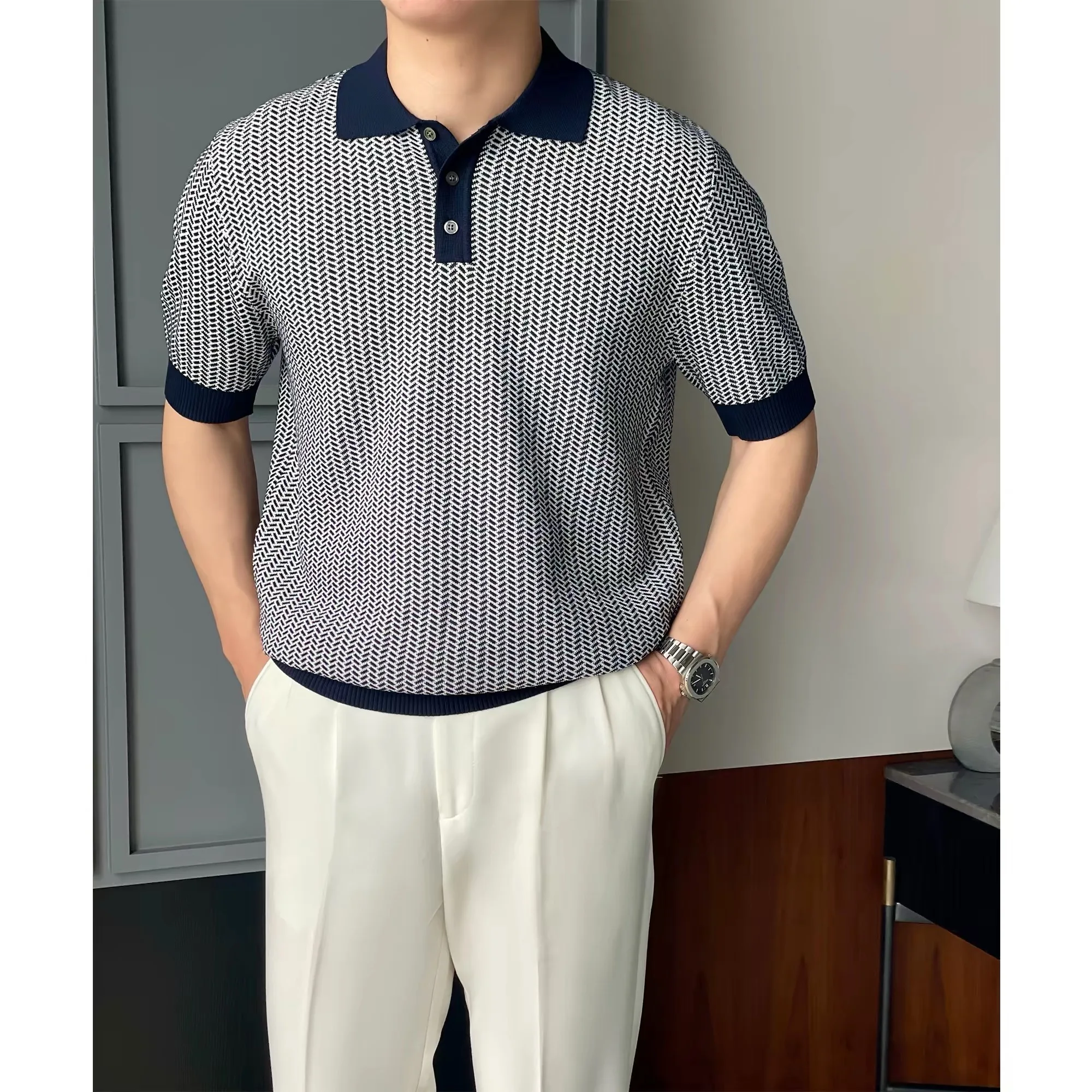 100 % reine Baumwolle, gestricktes Kurzarm-Poloshirt, luxuriöses, personalisiertes Design, neues, weiches, bequemes, modisches Freizeit-T-Shirt für Herren