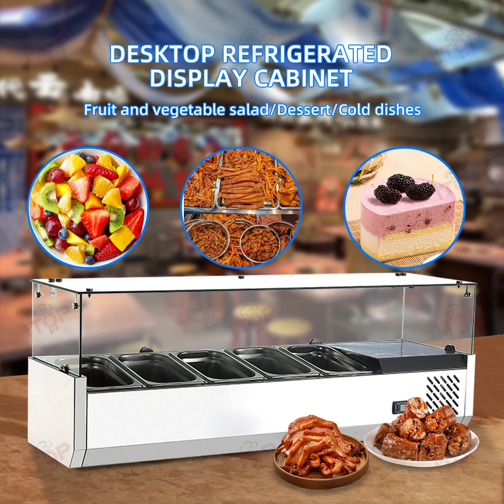 Hot Sale Commercial Stainless Steel Counter Top Mini Buffet Glass Refrigerated Sandwich Display Cooler Containers Salad Bar