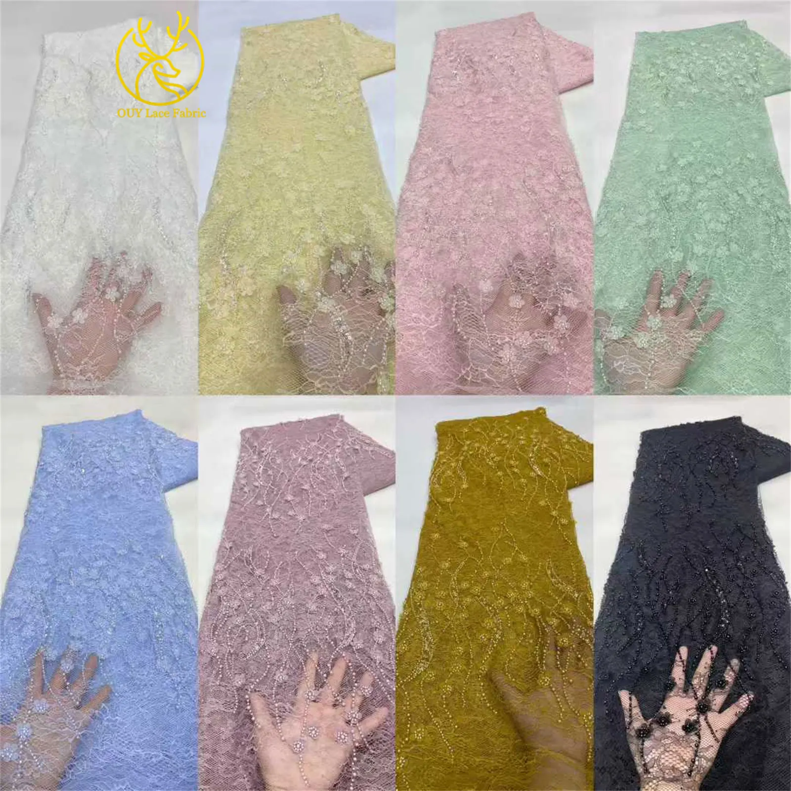 5 Yard Premium afrikanischer Perlen-Spitzenstoff, 2026 neuester afrikanischer Pailletten-Spitzenstoff, geeignet für Partykleider-Nähmaterialien. – Detail 3