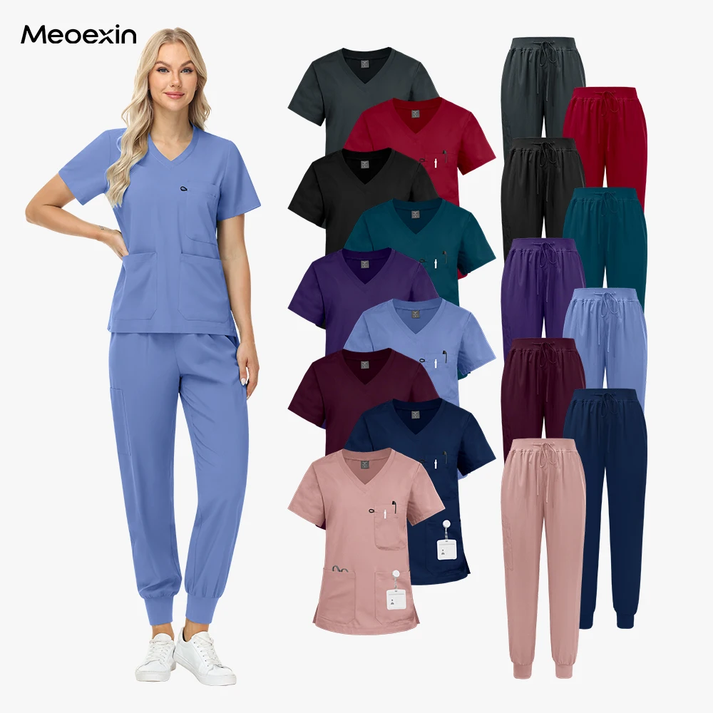 

Scrubs Uniform Woman Fashion Nursing Articles Breathable Soft Nurse Doctor Uniform Men Multi Colored Scrub Joggers Set Wholesale