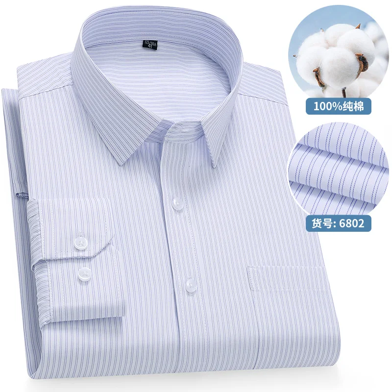 عالية الجودة 100% القطن الرجال قمصان طويلة الأكمام سليم صالح الأعمال الرسمية مخطط قميص الاجتماعية الذكور الملابس حجم كبير 8XL 7XL #3