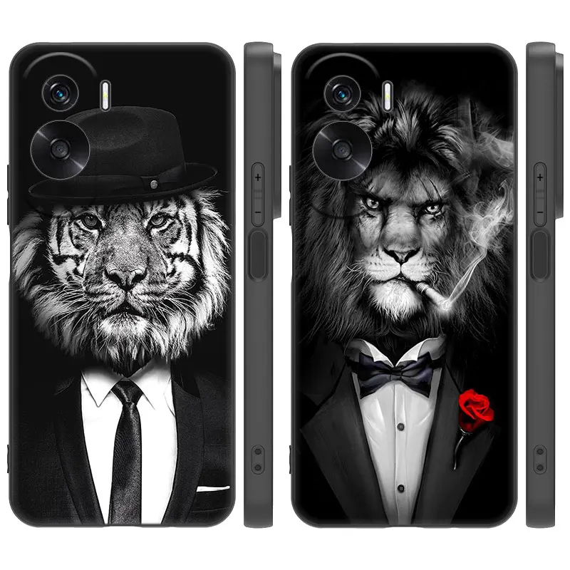 Man Suit Shirt Tie Cartoon Cover Black Phone Case For Honor X5 Plus X6 X7 X8 X6A X6S X7A X8A X9A X9B 70 90 Lite X30i X40i X50i