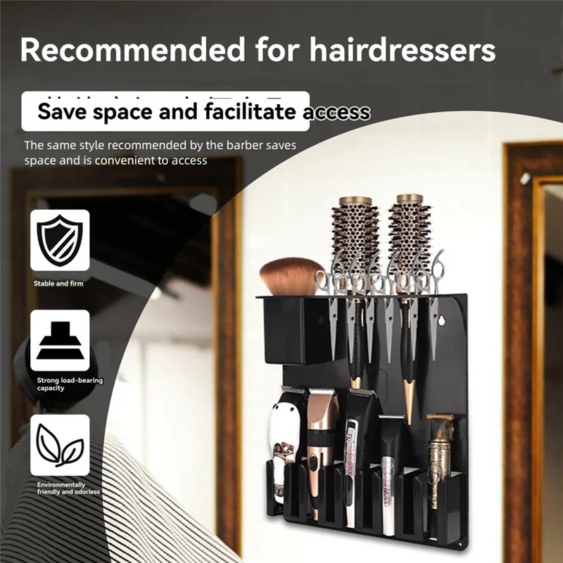 Soporte para cortadora eléctrica de montaje en pared profesional, organizador de belleza para salón, herramientas de estilismo de peluquería, estante de almacenamiento