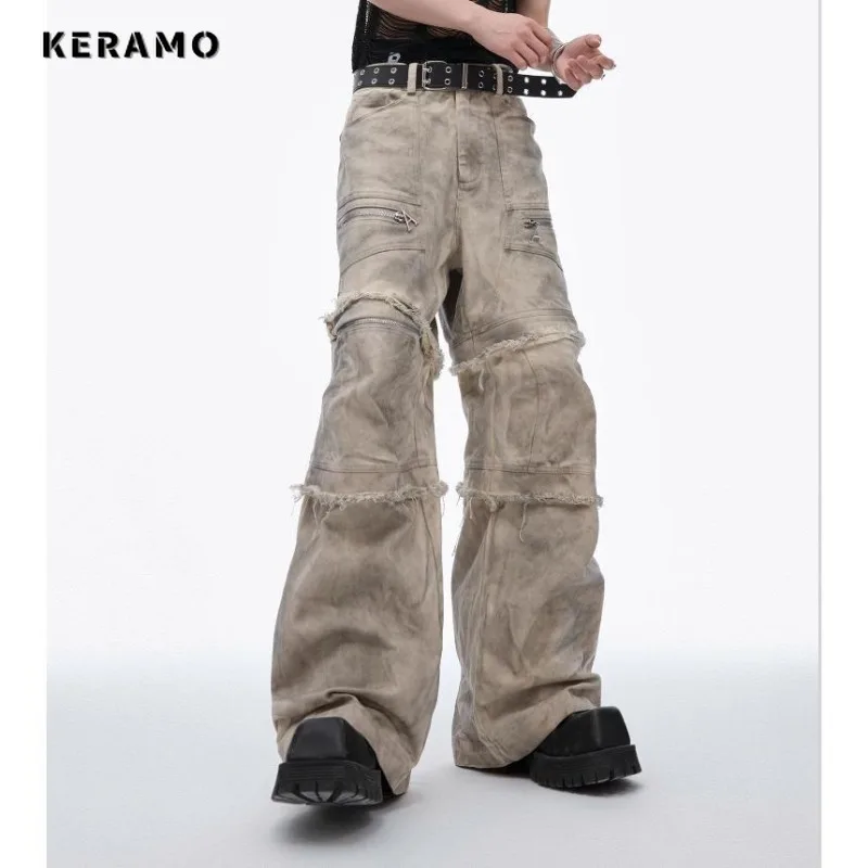 سراويل جينز نسائية غير رسمية بسحاب 2000s سراويل جينز أمريكية عتيقة بشراشيب انتقائية Y2K Harajuku جيوب للشارع من قماش الدنيم #1