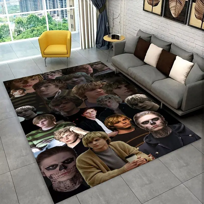 3D Evan Peters star Carpet Rug for Playroom Bedroom Living Room Sofa Home Decor,kid Game Area Rug Non-slip Floor Mat gift