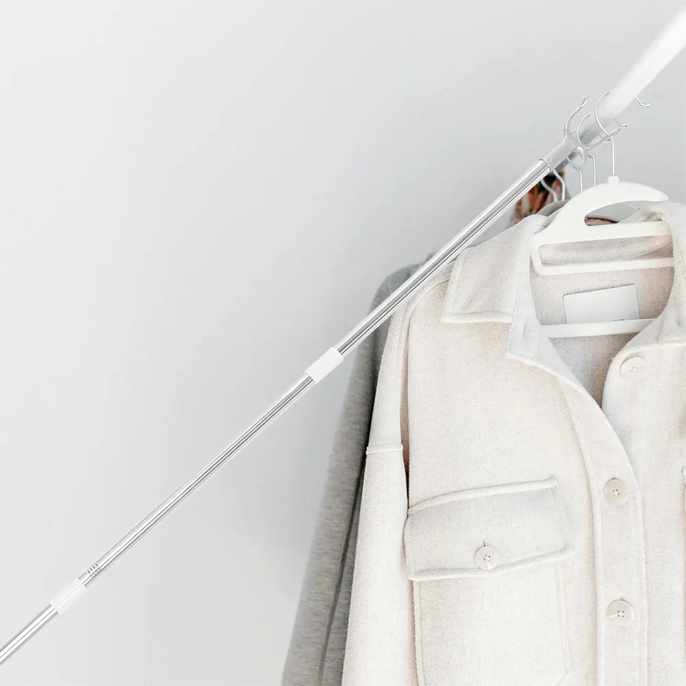 

2pcs Stainless Steel Clothesline Prop Pole Adjustable Closet Rod Outdoor Hanging Long Dresses Short Shirts Easy