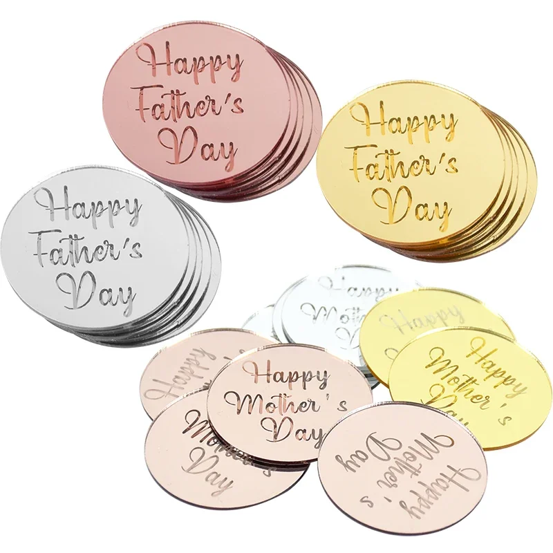 

5pcs Rose Gold Silver Happy Mother‘s Day Happy Father’s Day Acrylic Circle Cupcake Topper Party Dessert Cake DIY Decorations