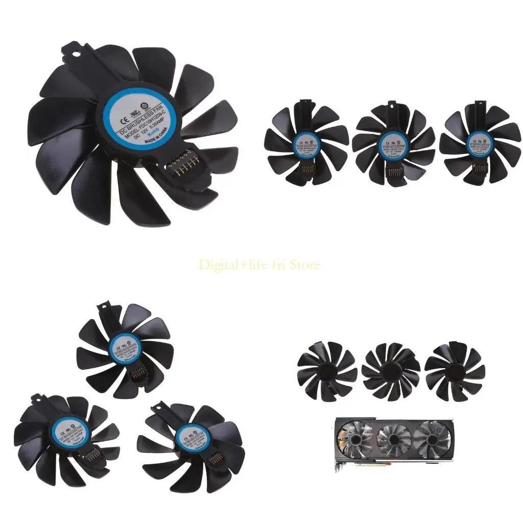 

E06D 1/3PCS 95/85 мм 6PIN 12V вентилятор GPU для RX 5700XT RX5700 RX5600XT Охлаждение видеокарты в качестве замены