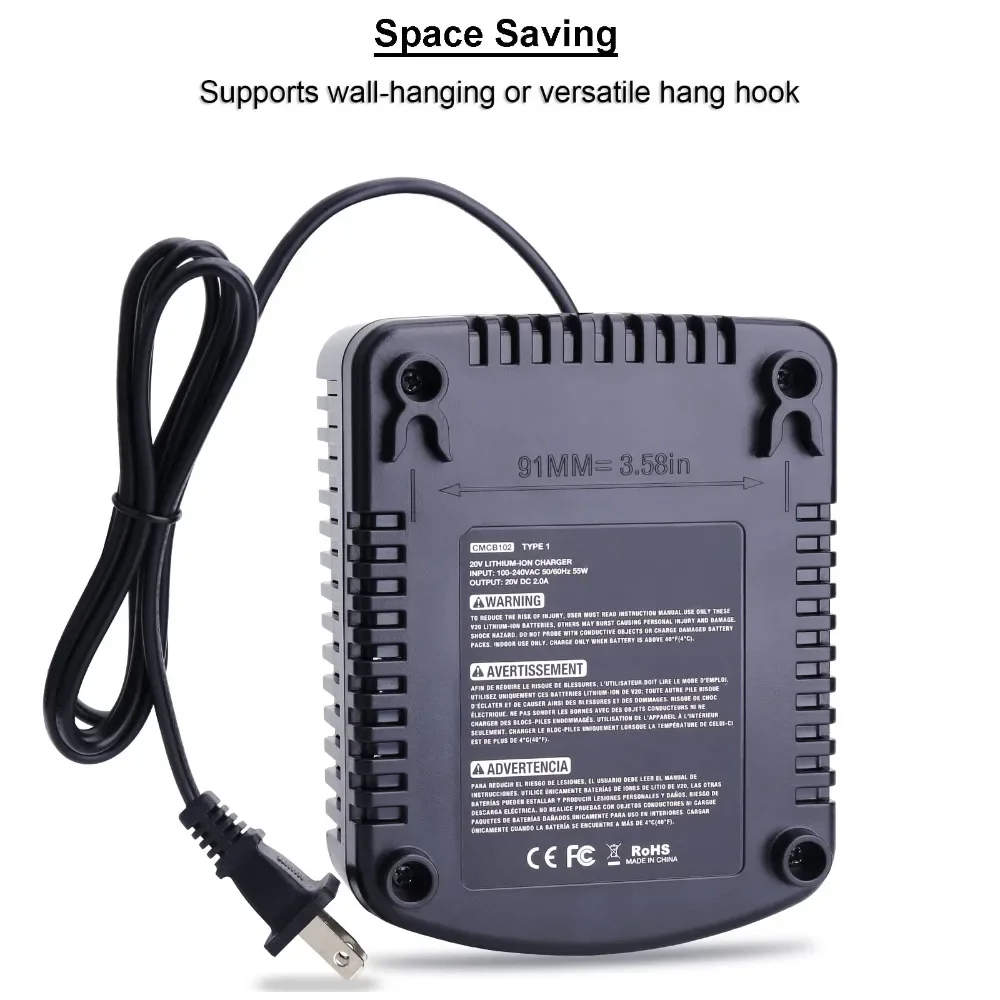 Compatible con baterías de litio Craftsman de 20 V CMCB202 CMCB204 CMCB102 Cargador de batería rápido de 20 V con 2 puertos USB