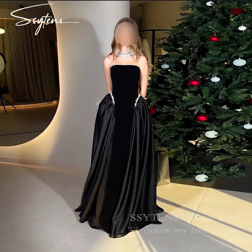 

SSYTENS Luxury Long Evening Dresses Sleeveless Customized Occasion Prom Dresses Beads Saudi Black Prom Gowns Dubai Party Dresses