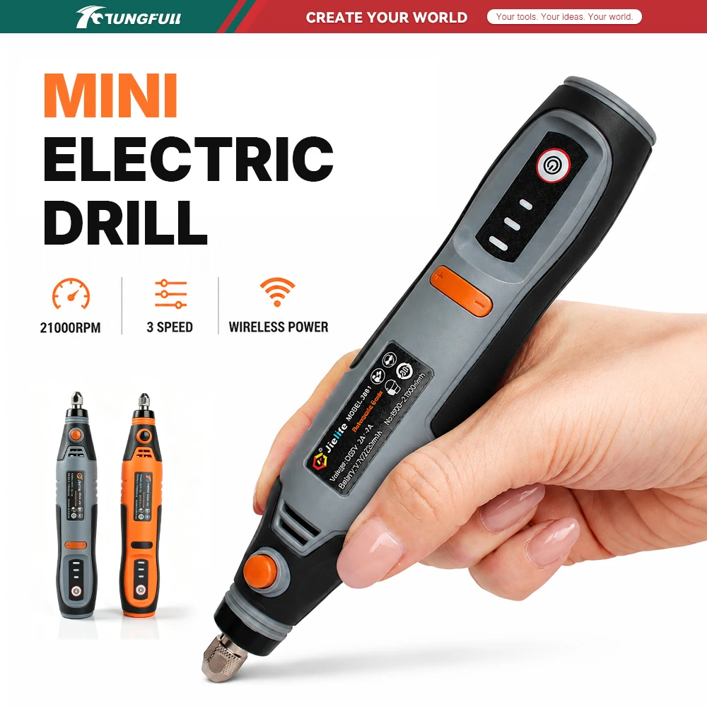 TUNGFULL Handheld Rotary Grinder Tool 2200mAh 21000RPM 3‑Speed Portable Electric Tool For Polishing Carving Engraving DIY Work