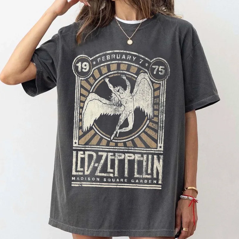Camiseta Led Zeppelin, camiseta de banda de rock, camiseta clássica de rock, camiseta gráfica retrô, camiseta unissex de verão, solta e respirável, de algodão.