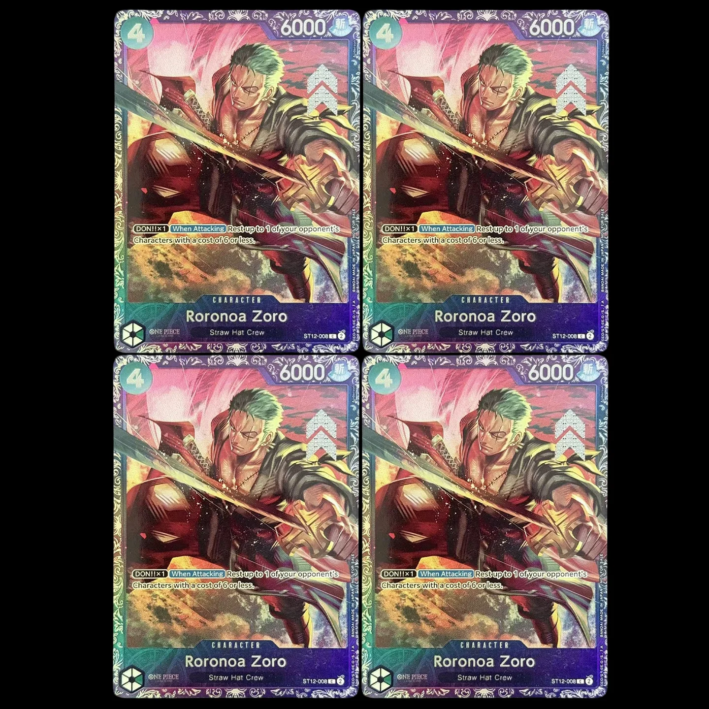 Tarjeta Coleccionable One Piece TCG OPCG en Inglés, Roronoa Zoro C, Tarjeta Promocional Treasure Cup TOP 64 ST12-008, Tarjeta Metalizada