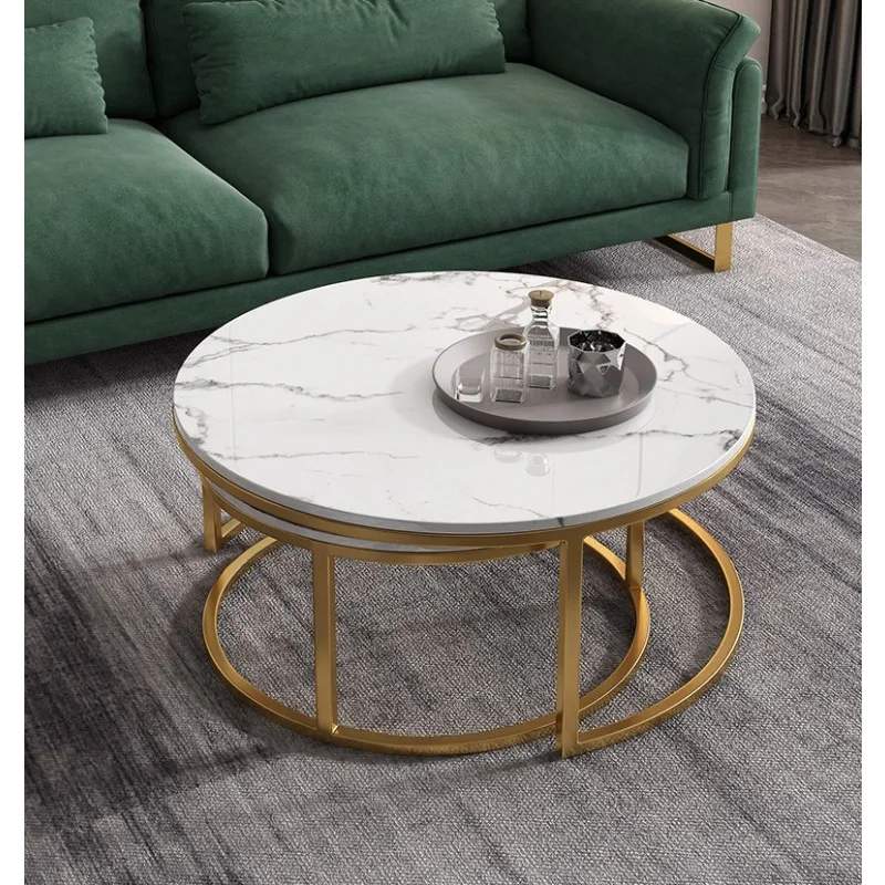 

Light luxury rock slab coffee table round tea table coffee table, simple living room small apartment side table combination