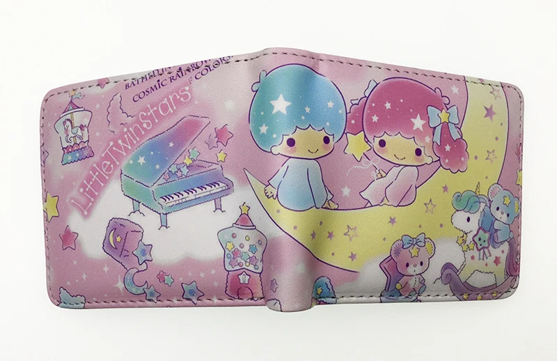 Cute Cartoon Wallet the Little Twin Stars Leather Short Purse with Coin Pocket