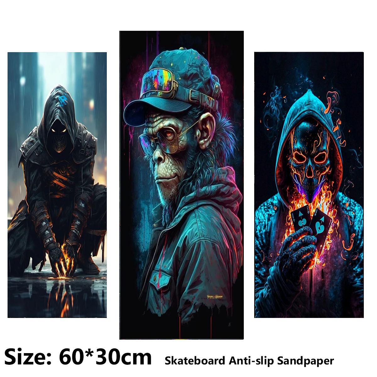 

Cool Poker Monkey Sheriff Pattern Electric Scooter Anti-slip Sticker Sandpaper Skateboard Grip Tape Sheet 60*30cm