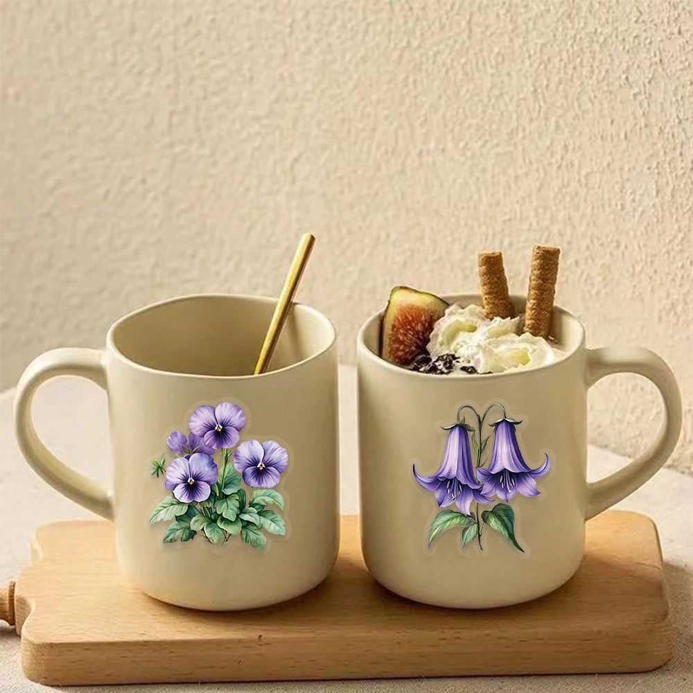 50PCS Purple Flower Graffiti PET Material Stickers Notebook Desktop Handbooks Decorative Waterproof Stickers