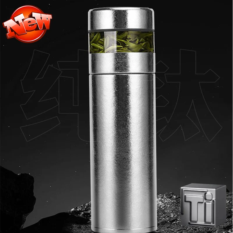 

520ML Pure Titanium Thermos Cup Tea Separation Cup Capacity Portable Vacuum Flasks Vehicle Mounted Water Bottle Tumbler