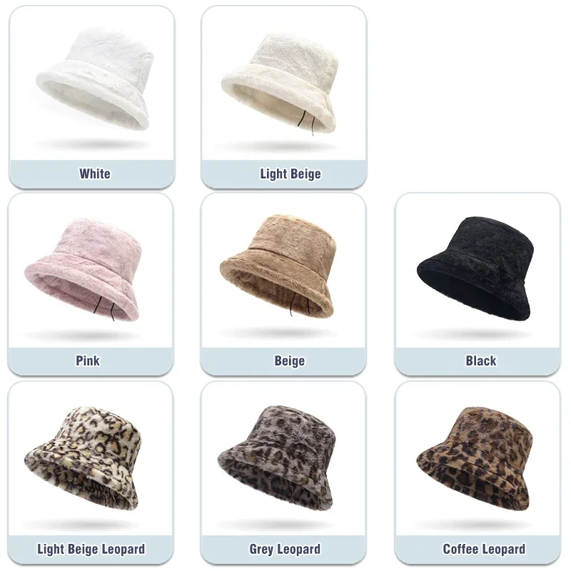 New Autumn and Winter Lady Thick Warm Skin-Friendly Soft Plush Bucket Hat Leopard Print Bucket Hat