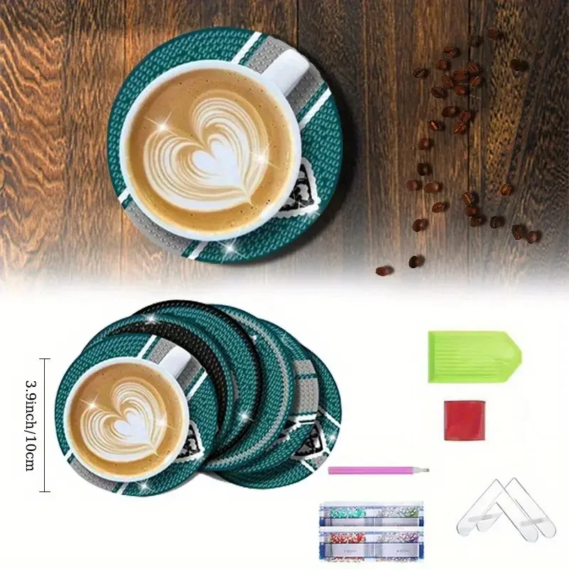 6/Set DIY Diamond Painting Coasters Non-Slip Wood Drip Mats Crystal Rhinestone Diamond Art Adult Coasters