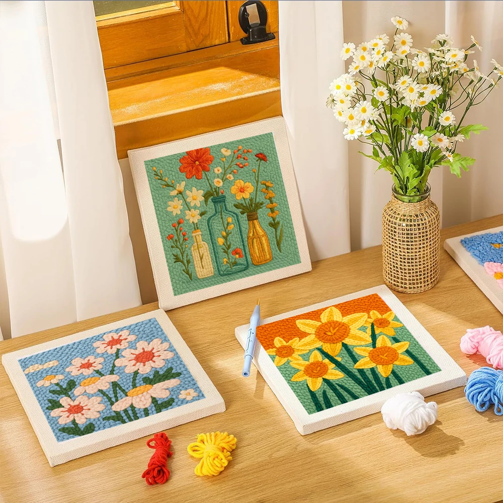 

Punch Needle Embroidery Kit for Beginners Hoop Embroidery Set with flower Pattern Starter Punch Needle Kit for Art Craft